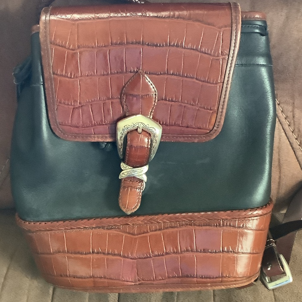 Brighton Brown and Black Croc-Embossed Backpack